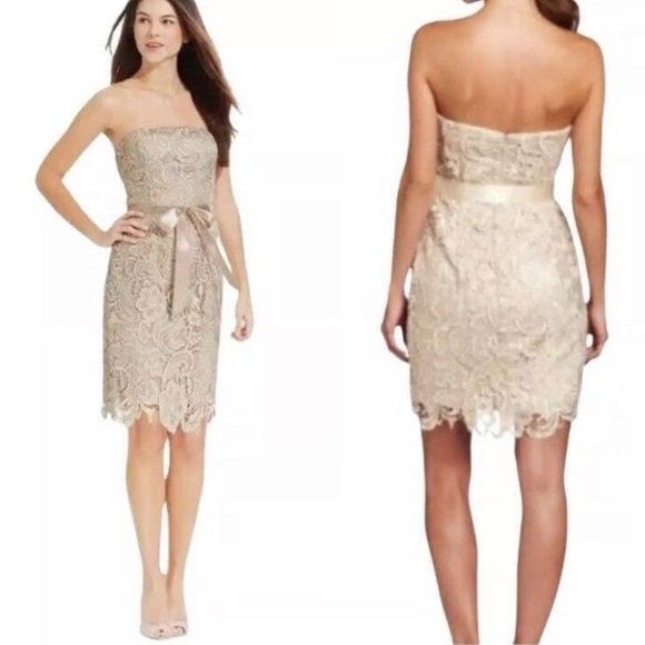 Adrianna Papell- Strapless, Laced Cocktail Dress- Sz 4 - Picture 2 of 8